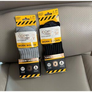 Copper Fit Workgear Unisex Crew Length Work Socks 2-Pack S/M Black & Grey